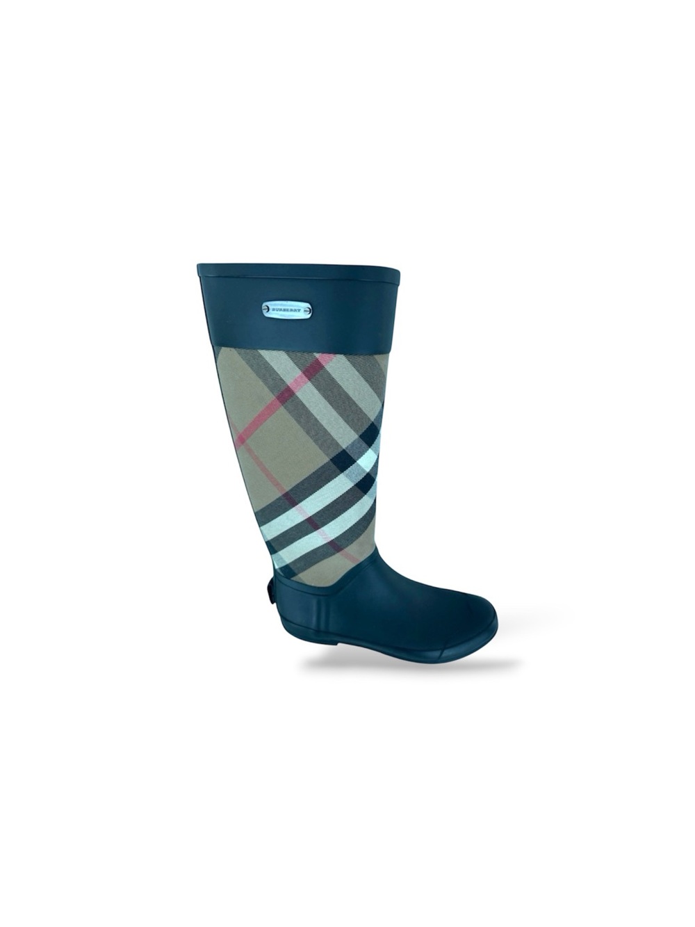 Burberry Black and Tan Check Tall Rain Boots